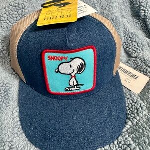 Peter Grimm Blue Denim & Tan Trucker Hat with Snoopy Patch